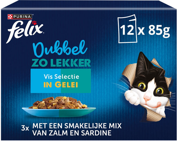 Felix dubbel zo lekker in gelei - kattenvoer natvoer - vis selectie - 48 x 85 g
