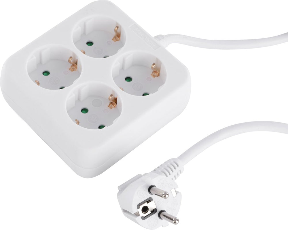 Q-link stekkerdoos - 4-voudig - randaarde - vierkant - 3 x 1.5 mmâ² - 1.5 m - wit