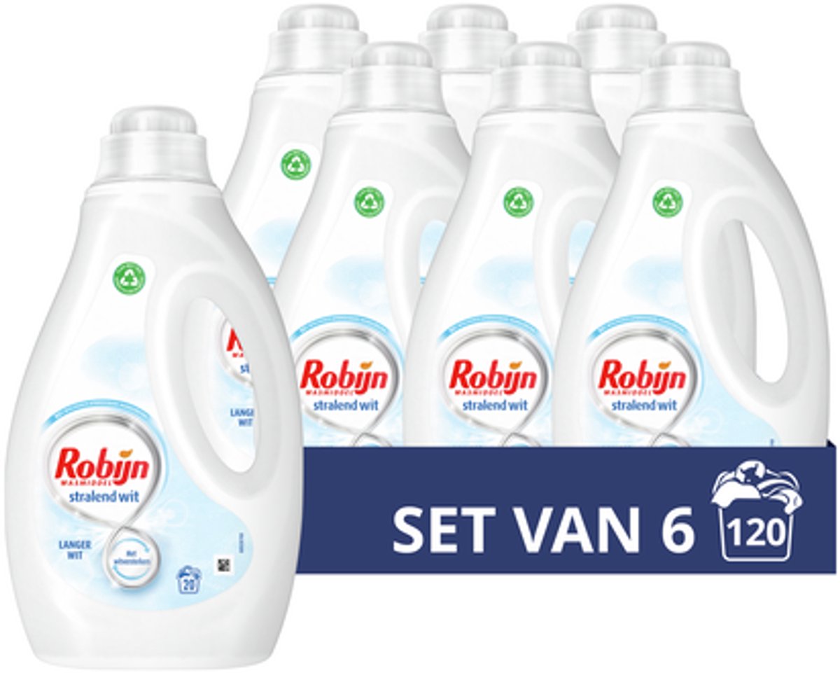 Robijn - vloeibaar wasmiddel - stralend wit - 6 flessen - 120 wasbeurten - voordeelverpakking