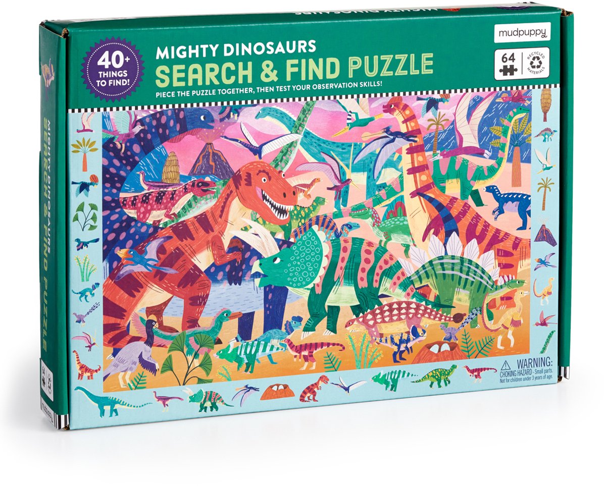 Mudpuppy zoek-en-vind-puzzel - machtige dinos - 59x39cm - 64 stukjes - 4 jaar