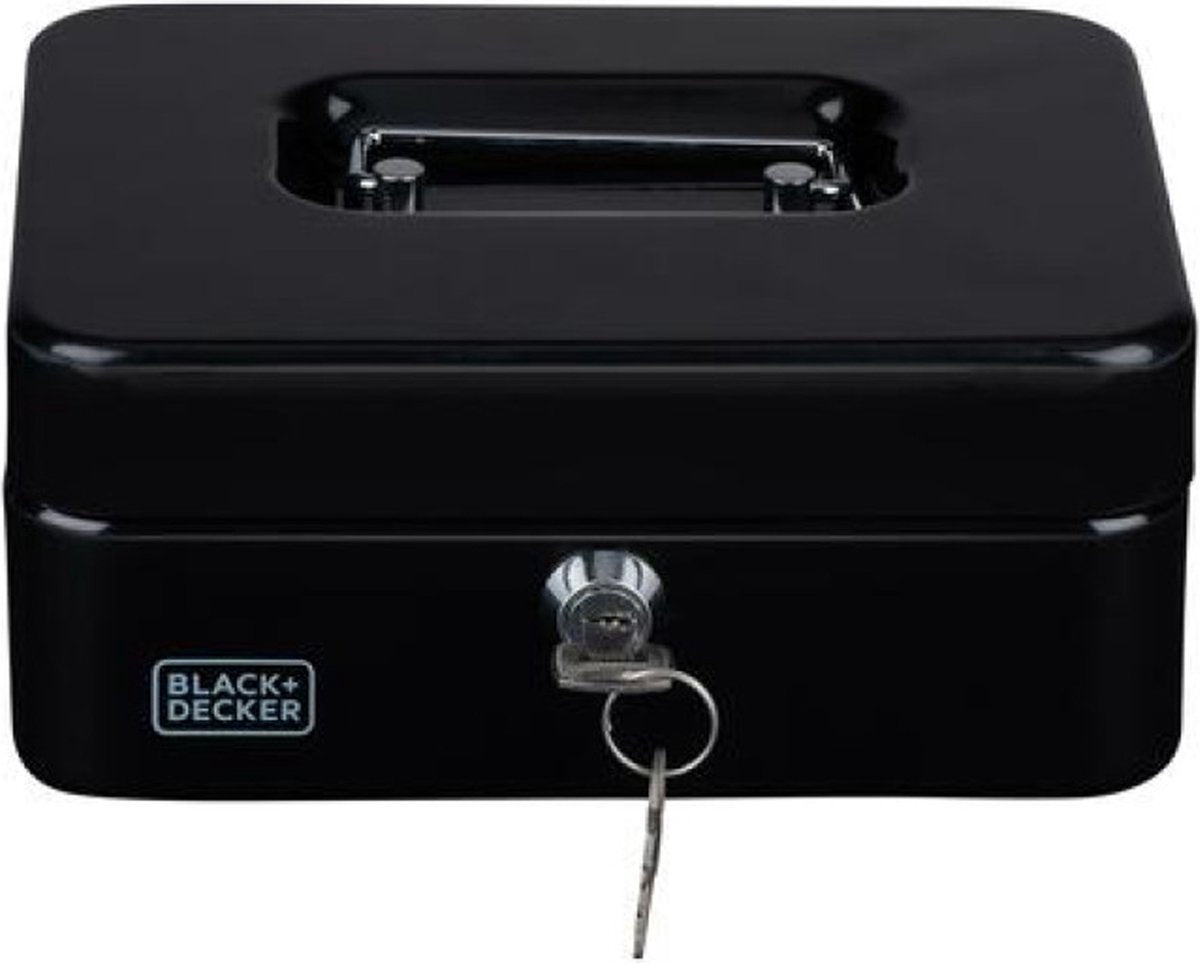 Black+decker black decker geldkistje kluisje - 2 sleutels - zwart - staal - muntbakje - 20 x 16 x 9 cm