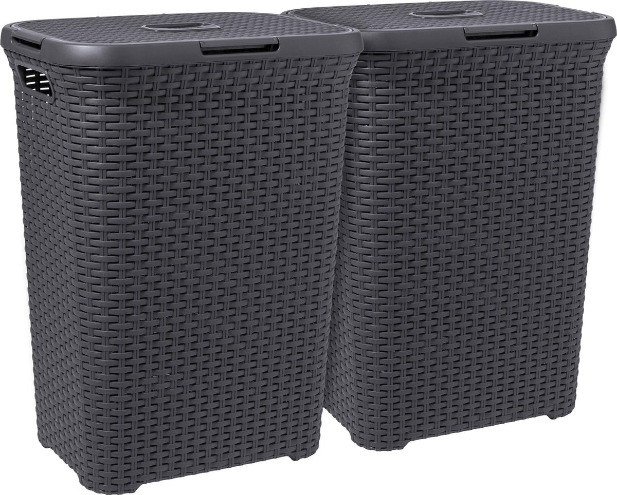 Curver style wasmand met deksel - 60l - 2 stuks - antraciet