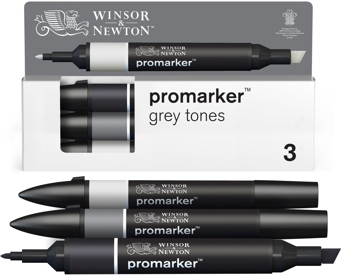 Winsor newton 0290185 promarker set 3 stuks – grey tones – alcoholmarkers met dubbele punt