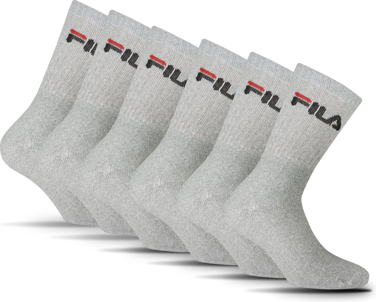 Fila crew sportsokken - maat 43 46 - 6 pack - grijs