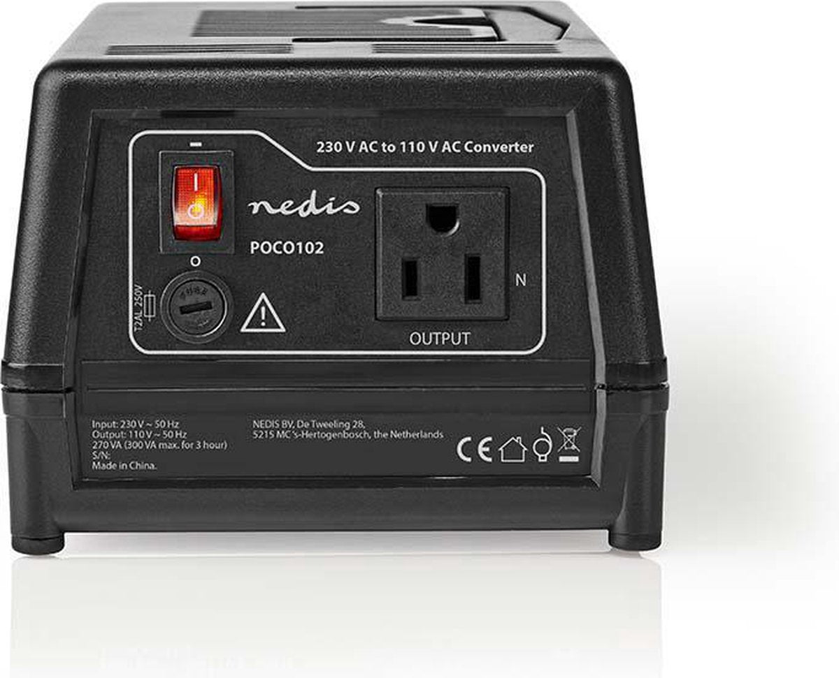 Nedis spanningsomvormer 270w – 230v naar 110v – geaard – voor amerikaanse apparaten