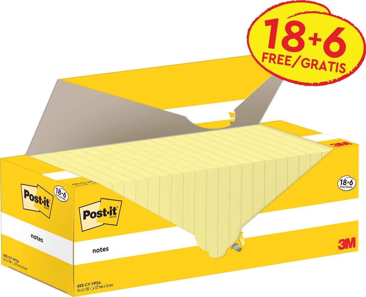 Post-it memoblok 3m 655-cy 76x127mm geel voordeelpak