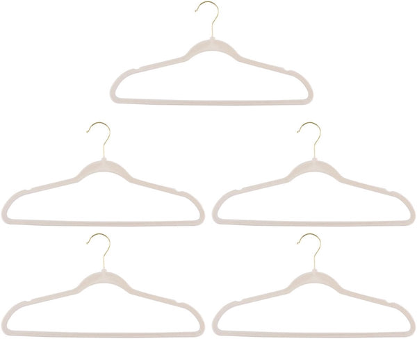 Alpina fluwelen kledinghangers crème – 10 stuks – anti-slip kleerhangers – broekhangers – goudkleurige haak