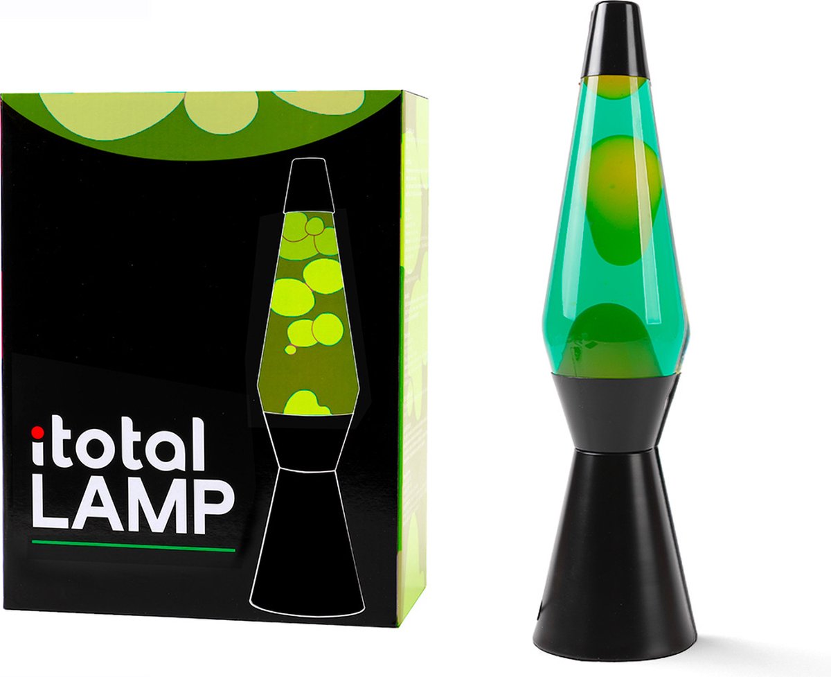 I-total lavalamp - lava lamp - sfeerlamp - 40x11 cm - glas aluminium - 30w - groen met gele lava - zwart - xl2341