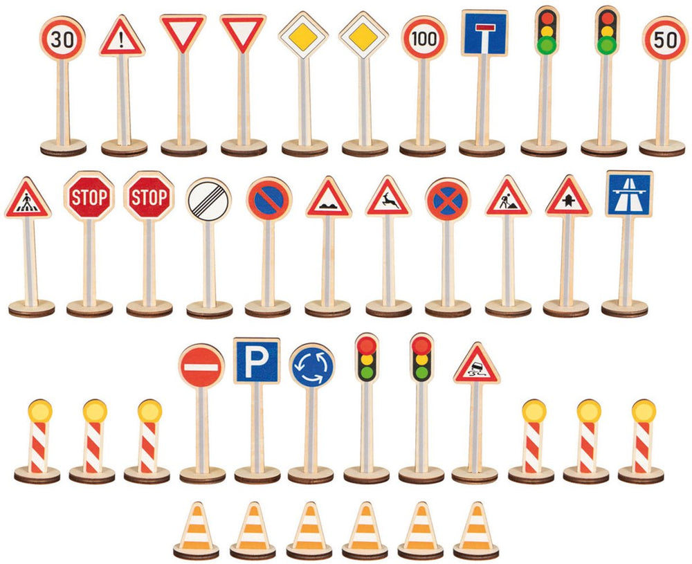 Goki verkeersborden speelset - educatief houten speelgoed 40 stuks.