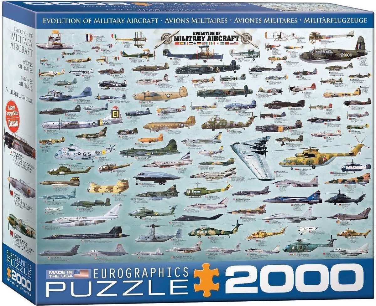 Eurographics - evolutie van militaïre vliegtuigen [evolution of military aircraft] - 2000 stukjes 97×68cm (b×h) - legpuzzel