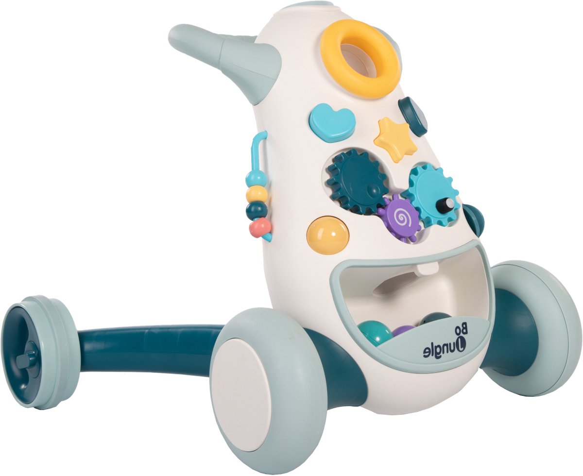 Bo jungle - looptrainer peuter - loopwagen baby - babywalker - licht en muziek - met ballen - met rem - met opbergvak - walking aid jumpy blauw