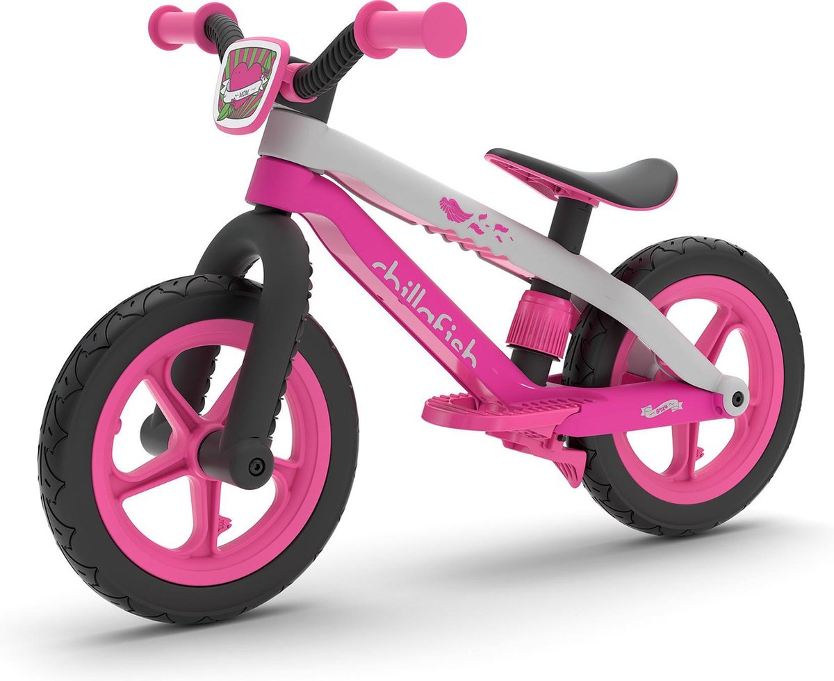 Chillafish loopfiets 2 jaar met voetsteun en voetrem - roze - lichtgewicht loopfiets meisjes tot 5 jaar met verstelbaar zadel en 12 rubberskin banden voor extra grip binnen en buiten - model bmxie 2