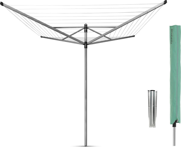 Brabantia lift-o-matic droogmolen - 50 m - met metalen grondanker en beschermhoes - metallic grey