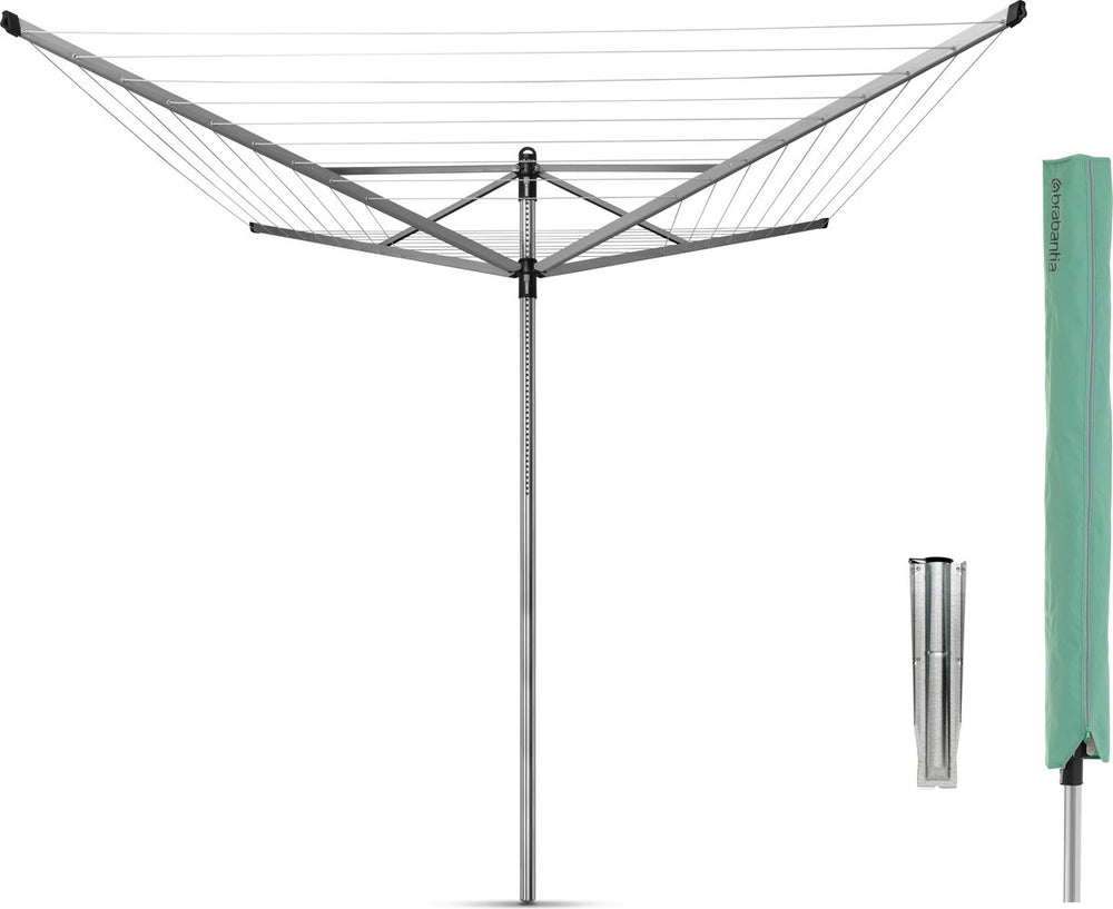 Brabantia lift-o-matic droogmolen - 50 m - met metalen grondanker en beschermhoes - metallic grey
