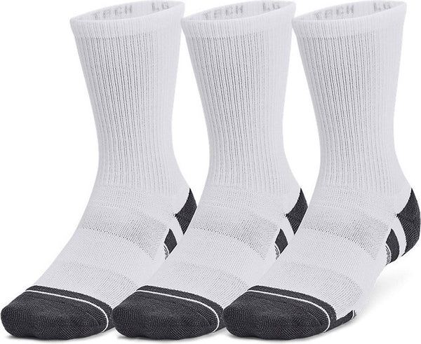 Under armour ua performance tech 3pk crew-wht unisex sportsokken - wit - jet grijs 43-47
