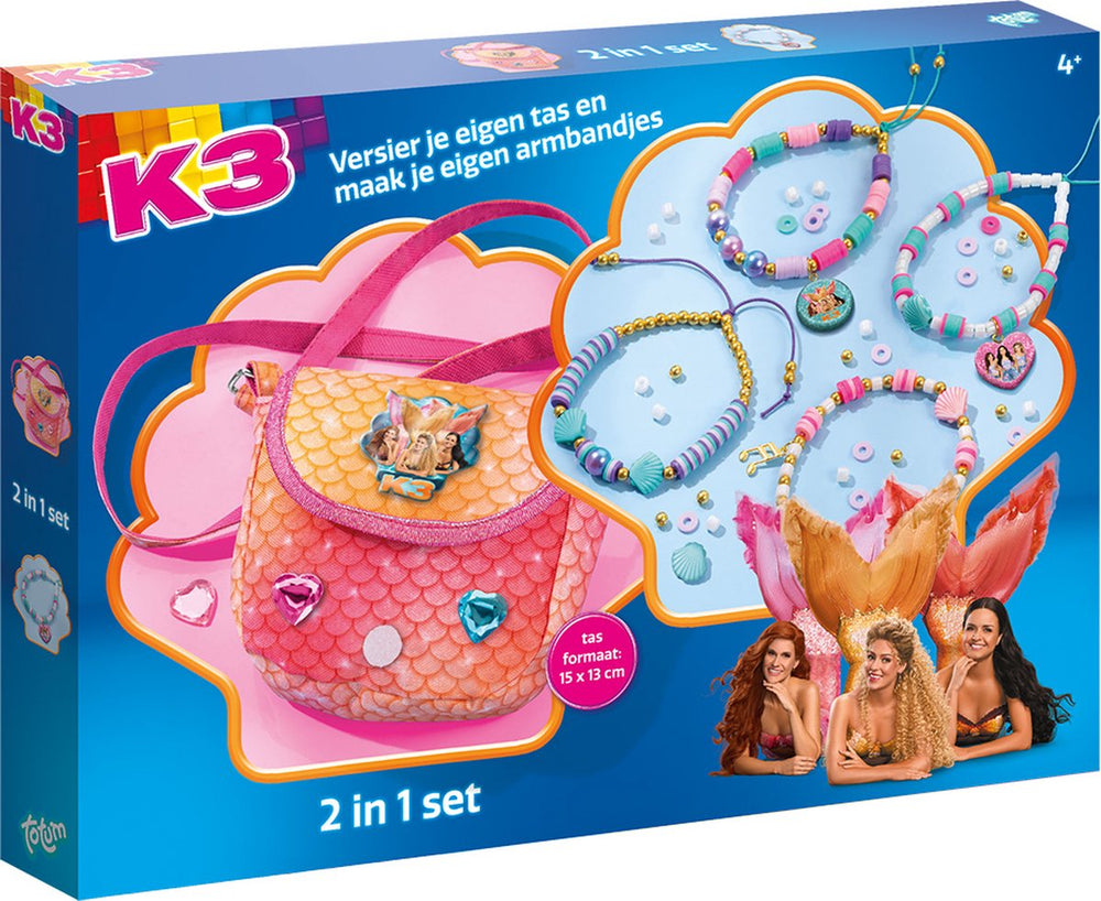 Totum k3 2 in 1 knutselset zeemeermin 4 armbandjes maken en handtasje 15 x 13 cm versieren 300 delig studio 100 creatief speelgoed meisjes junior cadeautip