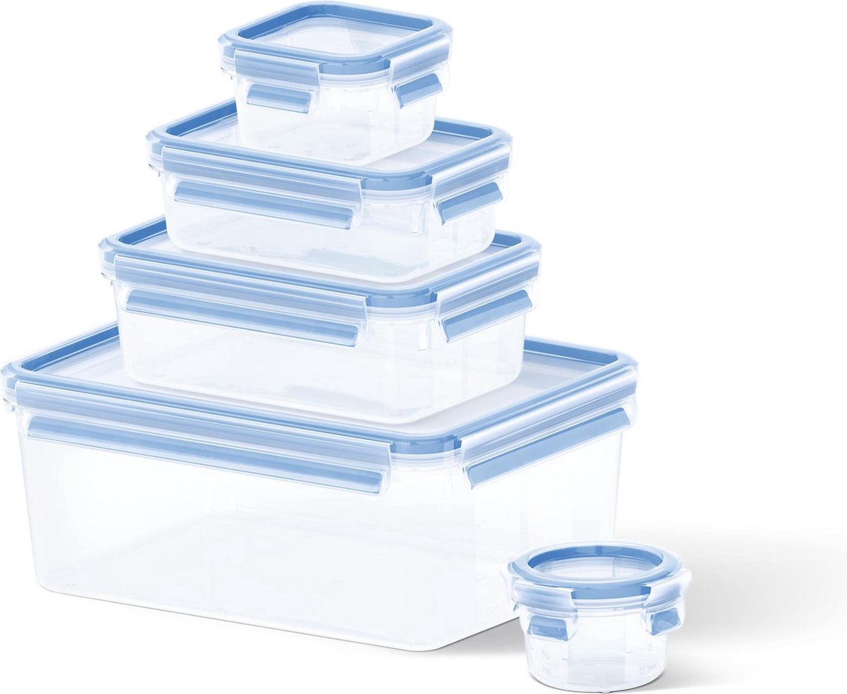 Tefal verse vershouddoos 100% lekvrij, set 5 stuks 0,15 0,2 0,55 1,00 3,70l