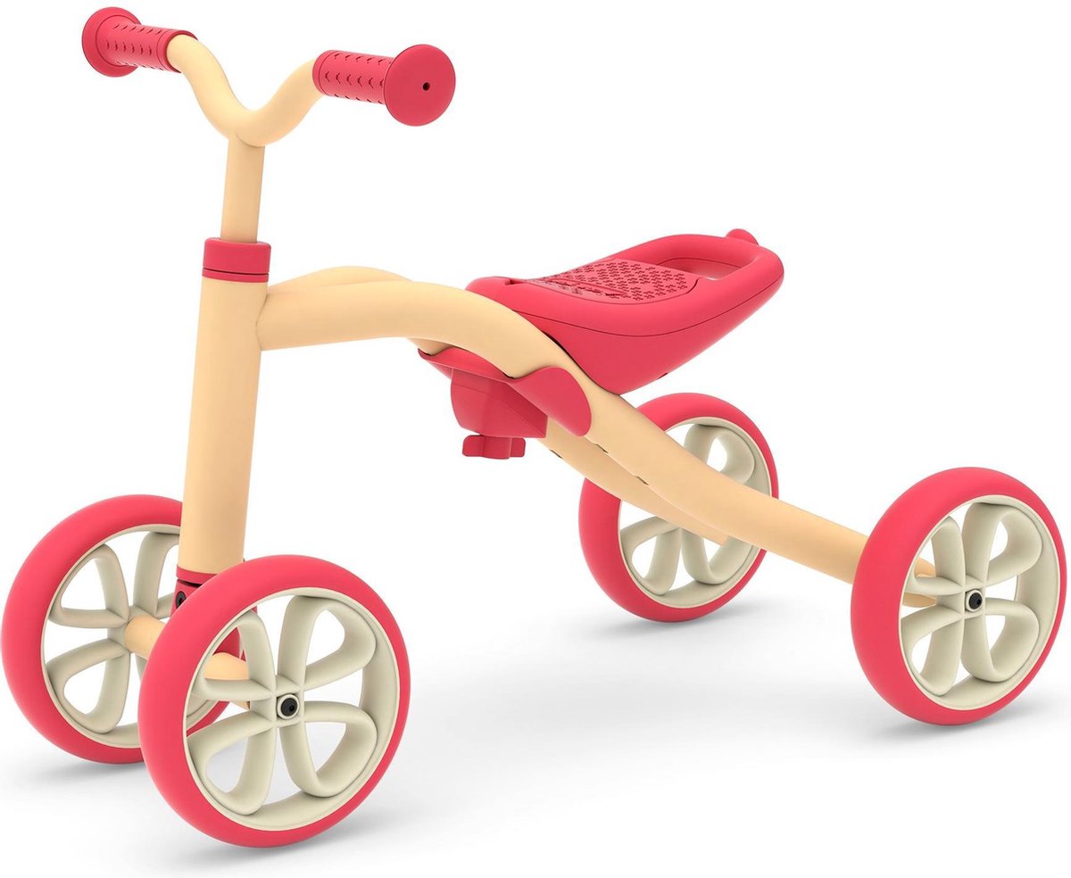 Chillafish loopfiets 1 jaar voor meisjes - vierwieler loopfiets tot 3 jaar met opbergvak - roze - lichtgewicht loopauto met verstelbare zitting en draaghandvat - extra stabiel - stille anti slip banden voor binnen en buiten - model quadi