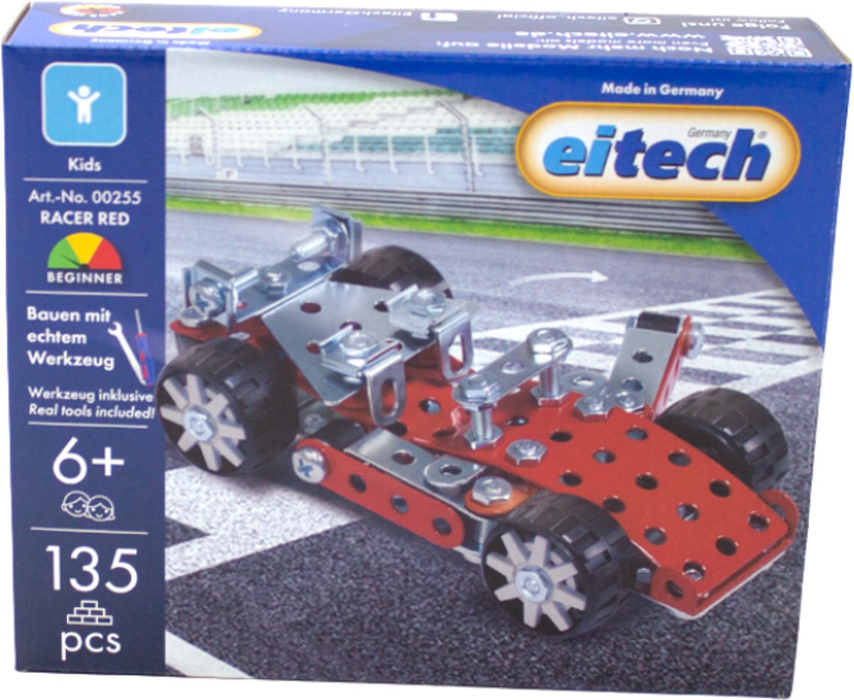 Eitech ® bouwdoos – dtm racer rood – 135-delig – metalen bouwpakket met gereedschap – constructiespeelgoed – vanaf 6 jaar