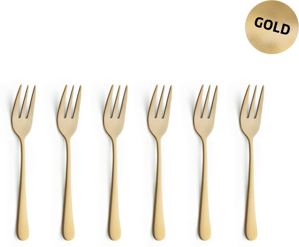 Amefa austin goud – 6-delige taartvorkjesset – 14 cm – 18 0 chroomstaal – matte pvd-coating – cadeauverpakking