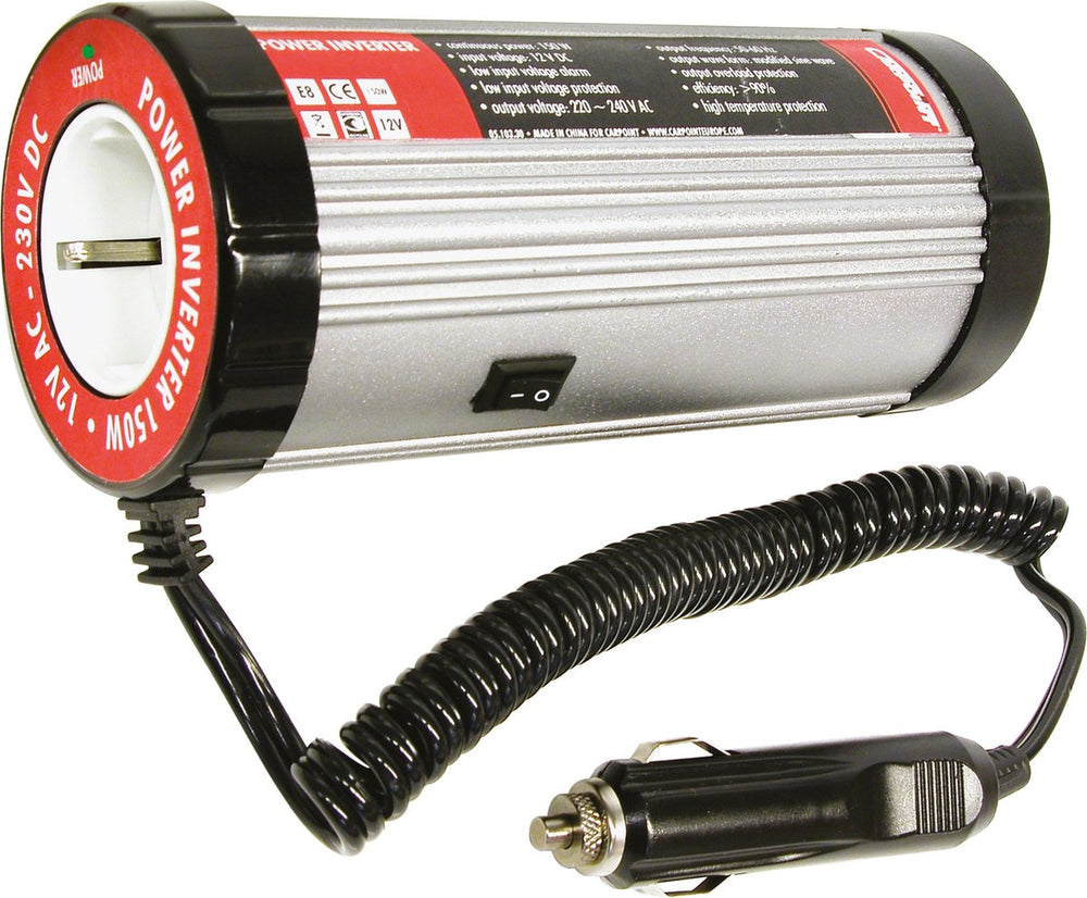 Carpoint omvormer 12v naar 230v – 150w 300w piek – bekerhouder model – met beveiliging – sigarettenaansteker – compact