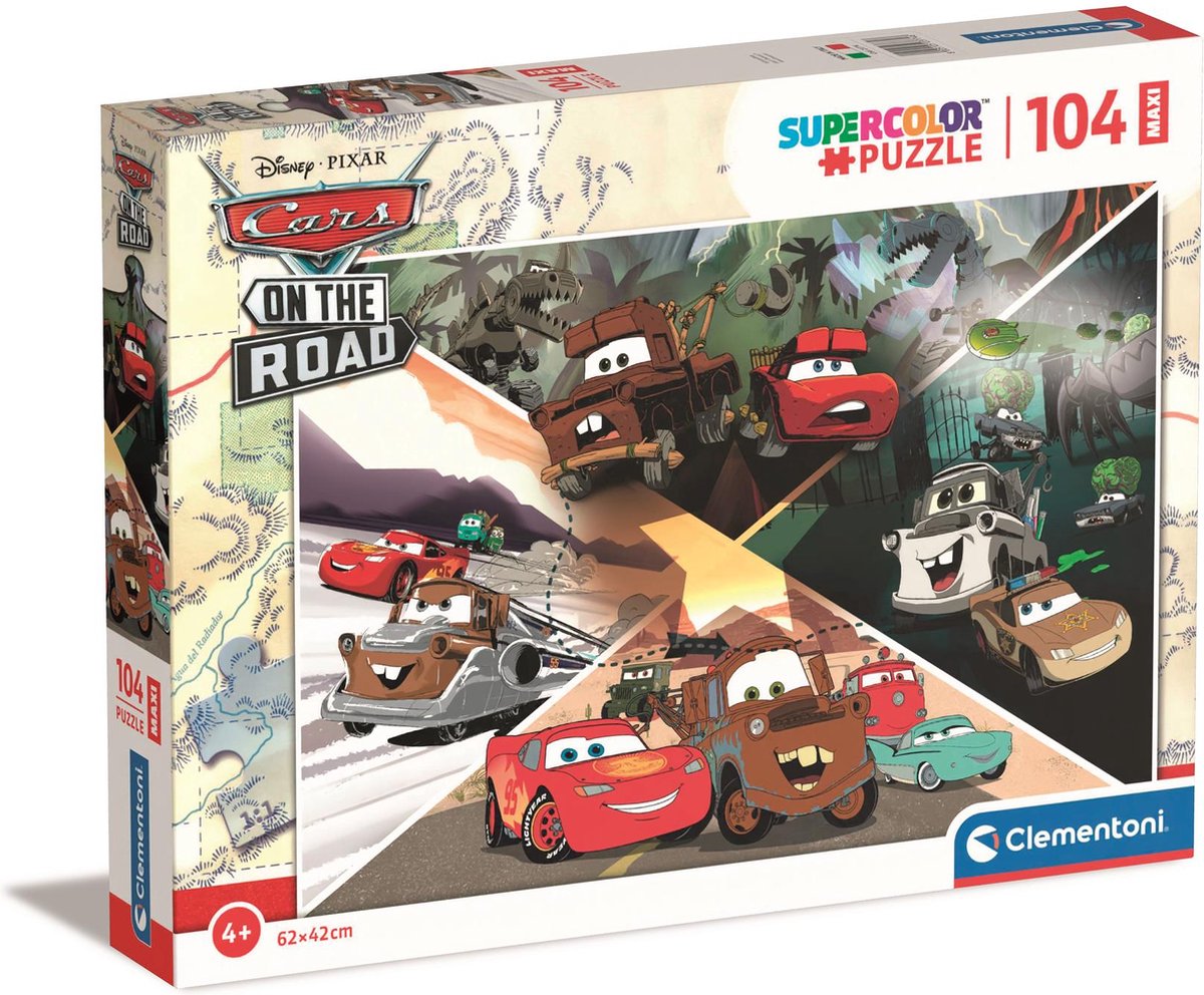 Clementoni legpuzzel super kleur maxi disney auto's, 104st.