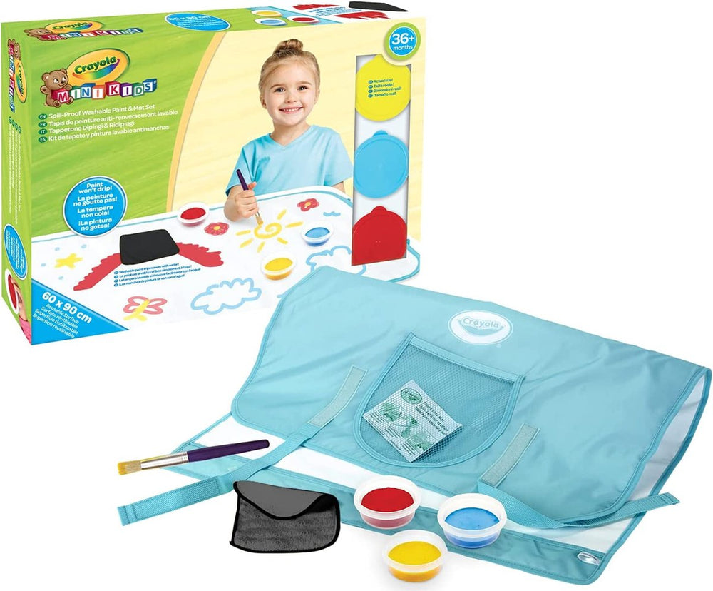 Crayola mini kids - morsbestendige verfmat set, maxi herbruikbaar oppervlak om te schilderen met wasbare verf, leeftijden 36 maanden