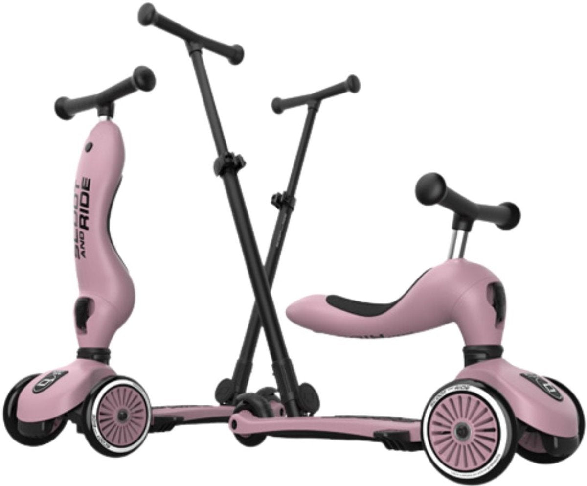 Scoot ride highwaykick 1 push go - 2-in-1 kinderstep met duwstang - step loopfiets 2-in-1, 3 wielen - duwstang 3 hoogtes, afneembare voetsteunen - 1-5 jaar, max 20 50 kg - wildberry