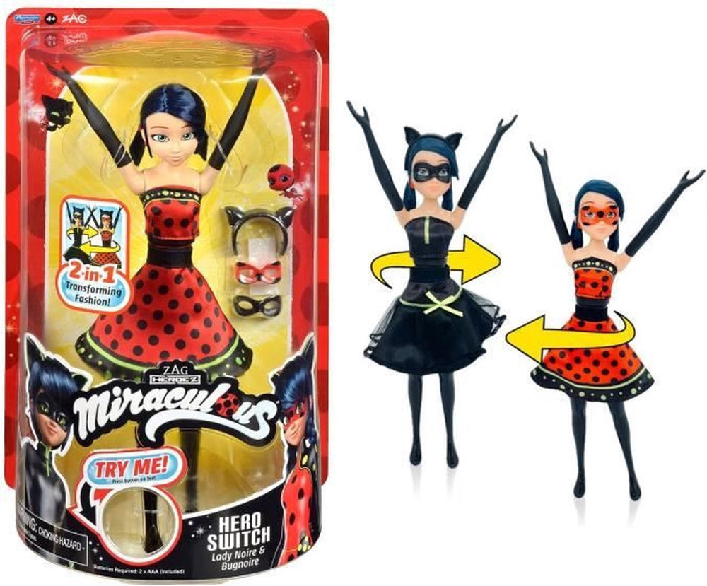 Bandai - miraculous - lieveheersbeestje transformation doll - pop van 26 cm die verandert in een black lady en black bug - wonderbaarlijk speelgoed - gelede pop met 2 outfits - speelgoed voor kinderen van 4 jaar en + - p50414