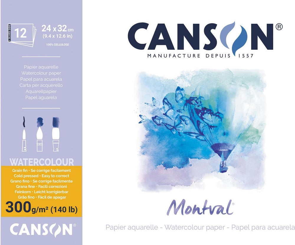 Canson montval aquarelpapier | wit met fijne korrel 300 g m² | ft 24 x 32 cm | blok met 12 vellen