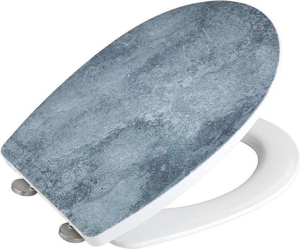 Wenko wc bril cement - thermoplast met structuurprint - easy-close softclose sluiting - fix-clip bevestiging afklikbaar in rvs - belastbaar tot 350 kg - toiletbril decor met structuur - toiletzitting met print