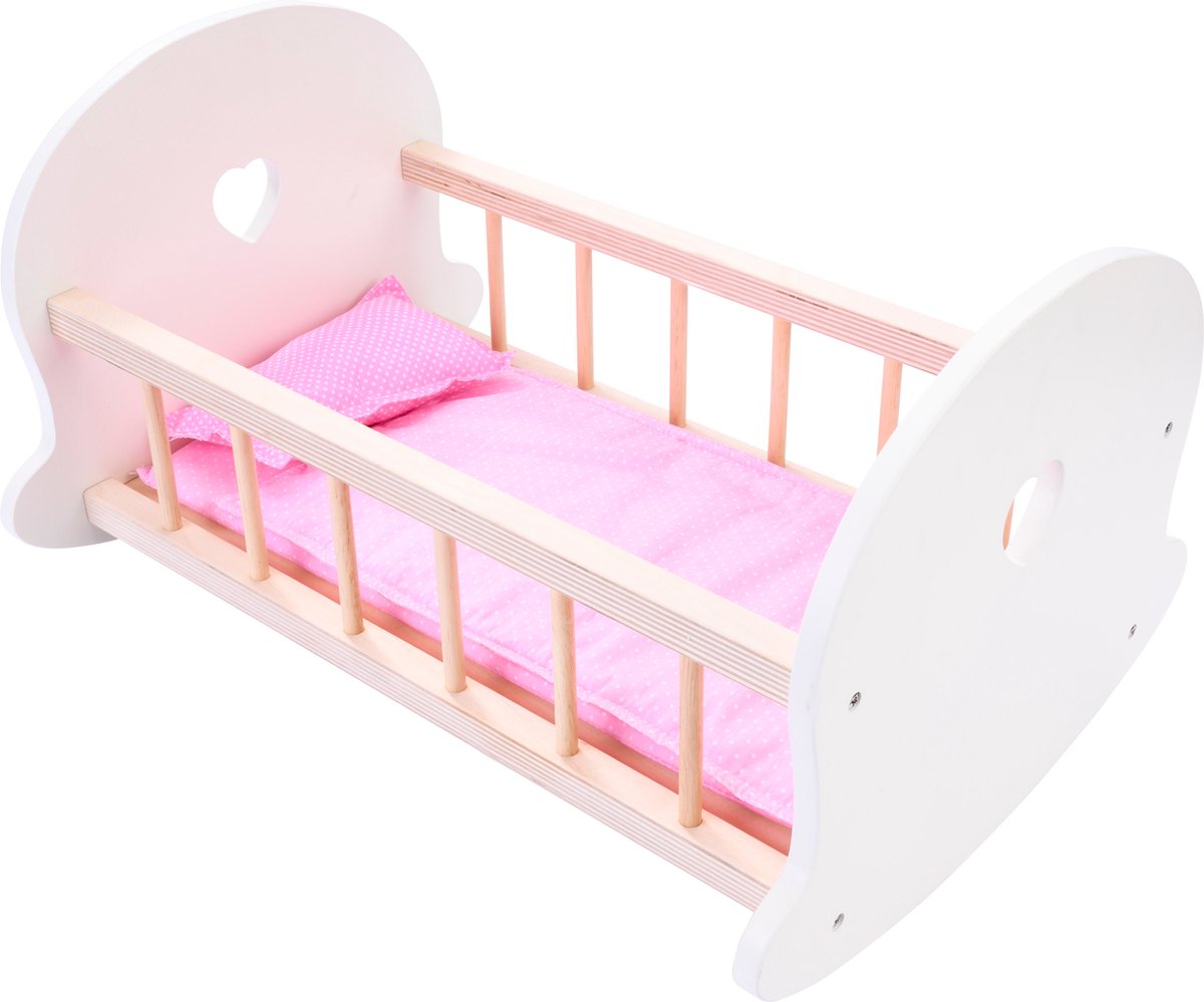 Longfield poppenbedje schommelwieg, roze wit