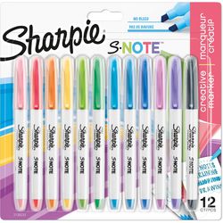 Sharpie s-note creatieve kleurenmarkers | markeerstift om mee te schrijven, tekenen en meer | diverse pastelkleuren | beitelpunt | 12 stuks
