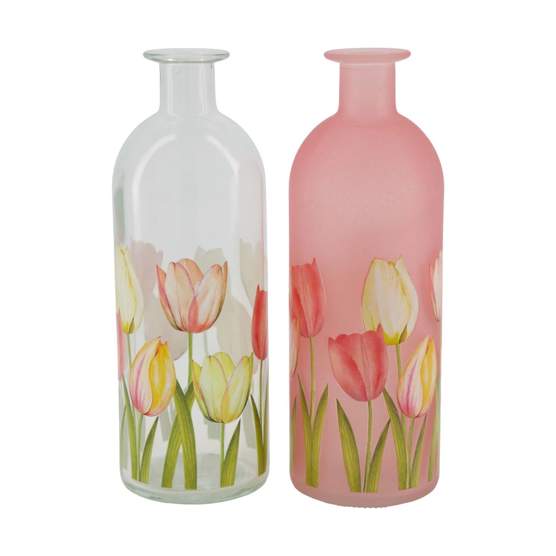Dijk natural collections fles met tulpen print glas ø7xh20,5cm