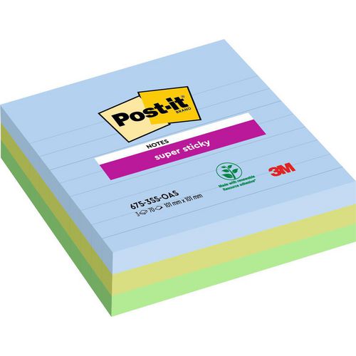 Post-it super sticky sticky notes oasis post-it pk3 70 vellen kleurenassortiment