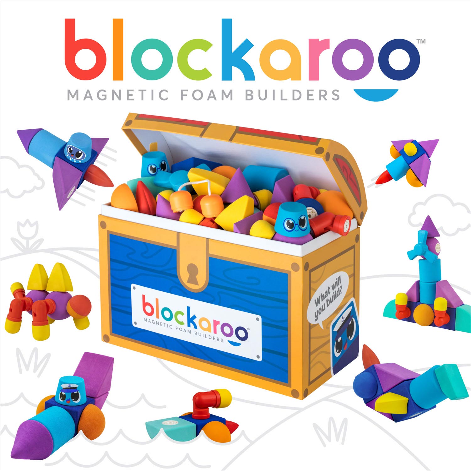 Blockaroo magnetische foam blokken schatkistdoos, 100dlg.