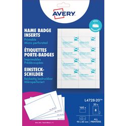 Avery badge insteekkaart 60x - 90mm wit doos 20 vel