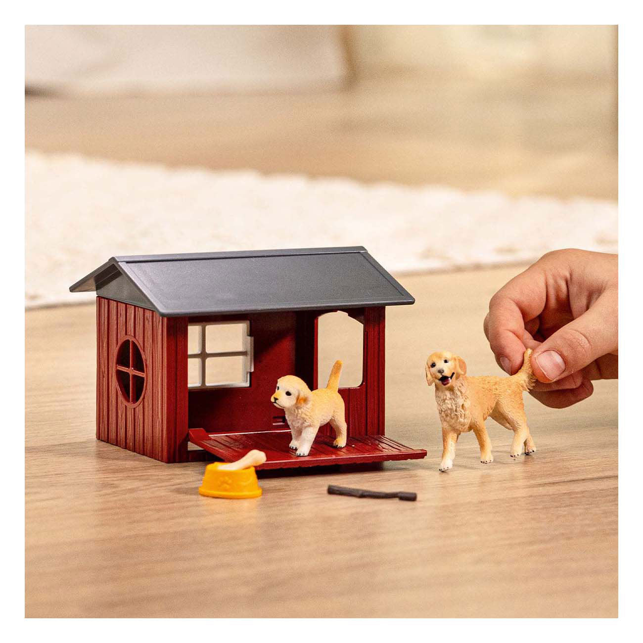 Schleich boerderijwereld hondenhok met golden retrievers 42722