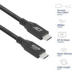 Usb-c-kabel act usb-c mannelijk usb-c mannelijk 0,5 m zwart