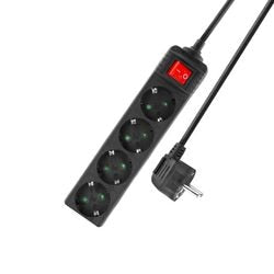 Act stekkerdoos met schakelaar, 4 stopcontacten, 2 m, zwart