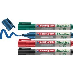 Edding 29 boardmarker - 4 stuks - zwart blauw rood groen - beitelpunt 1-5mm - geschikt voor whiteboard en flipchart