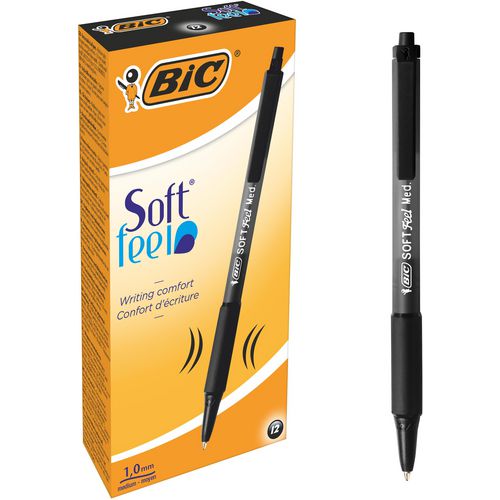 Balpen bic soft feel kunststof houder zwart drukknop grip clip navulbaar