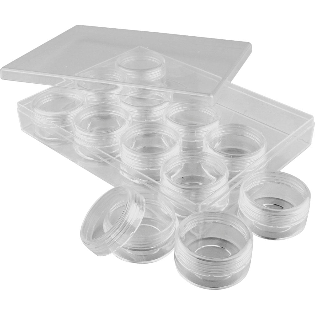 Opslagdoos met potjes, h: 20 mm, d 35 mm, 10 ml, 12 stuk 1 set