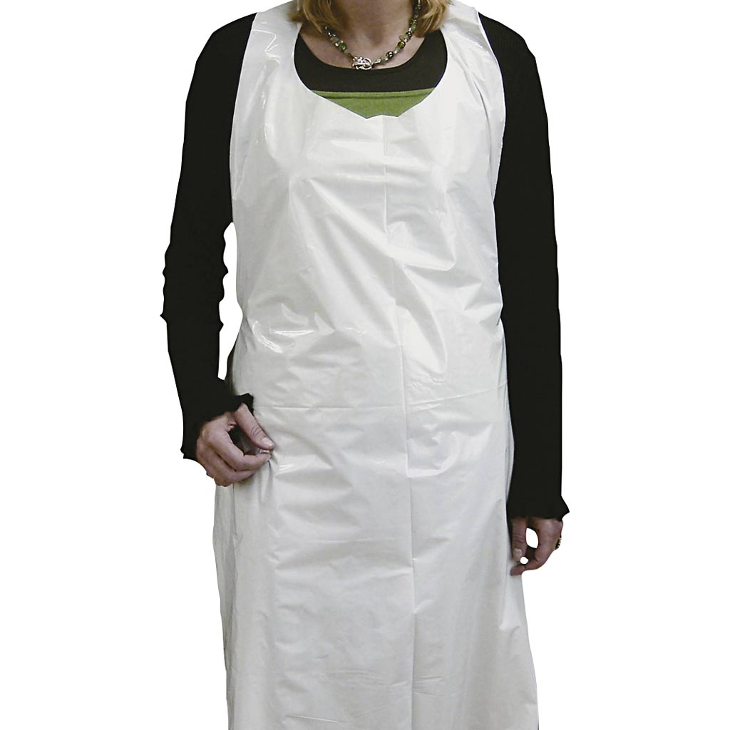 Wegwerp schort, h: 110 cm, b: 80 cm, wit, 100 stuk 1 doos