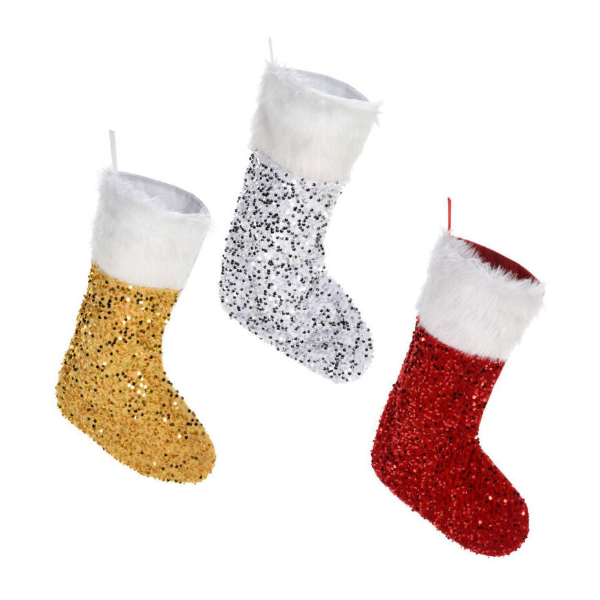 Koopman kerstsok met pailletten en kunstbontlaag multi kleuren decoratie.