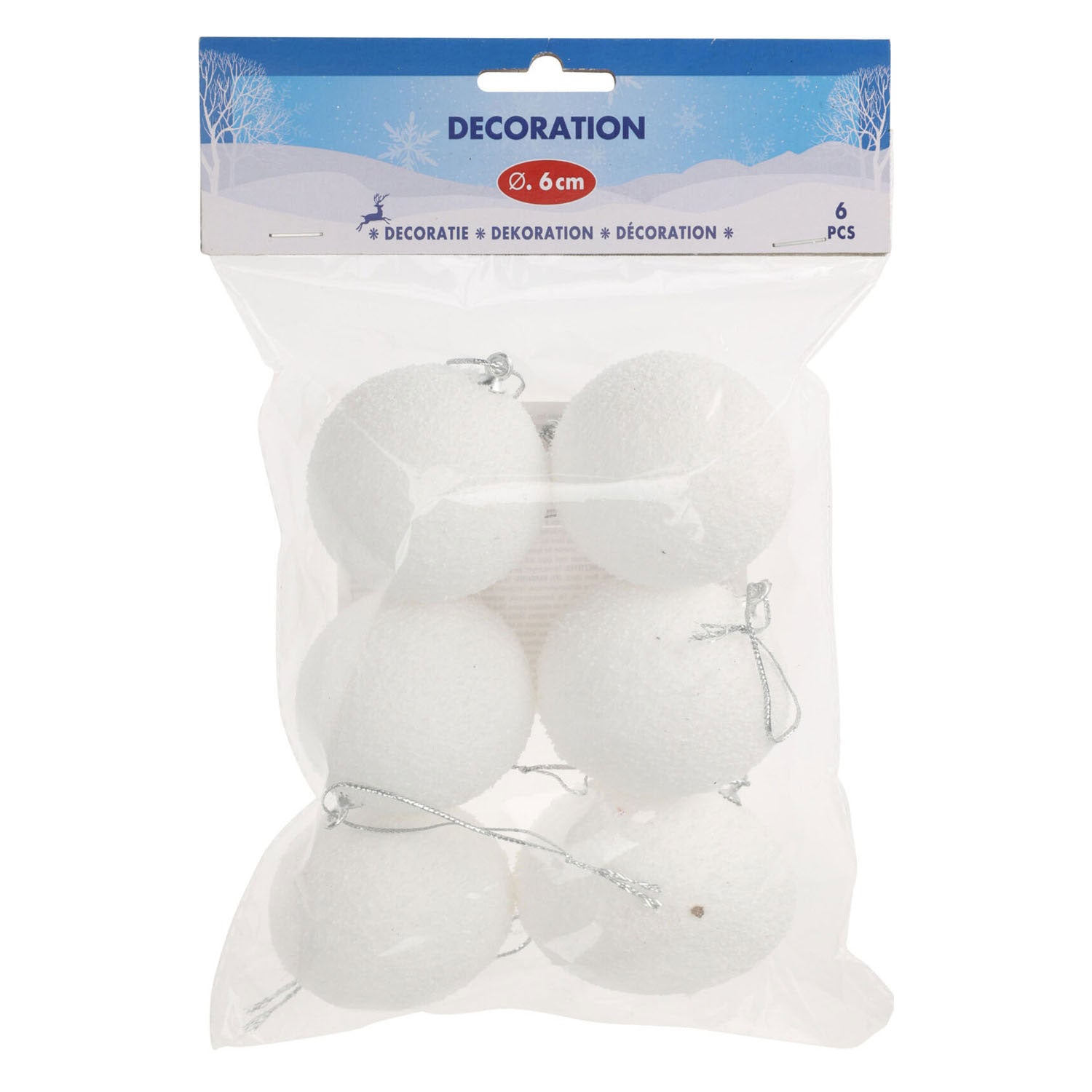 Decoratie sneeuwballen 6cm, 6st.