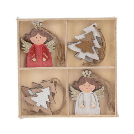 Houten kerstboomhangers, 8st.