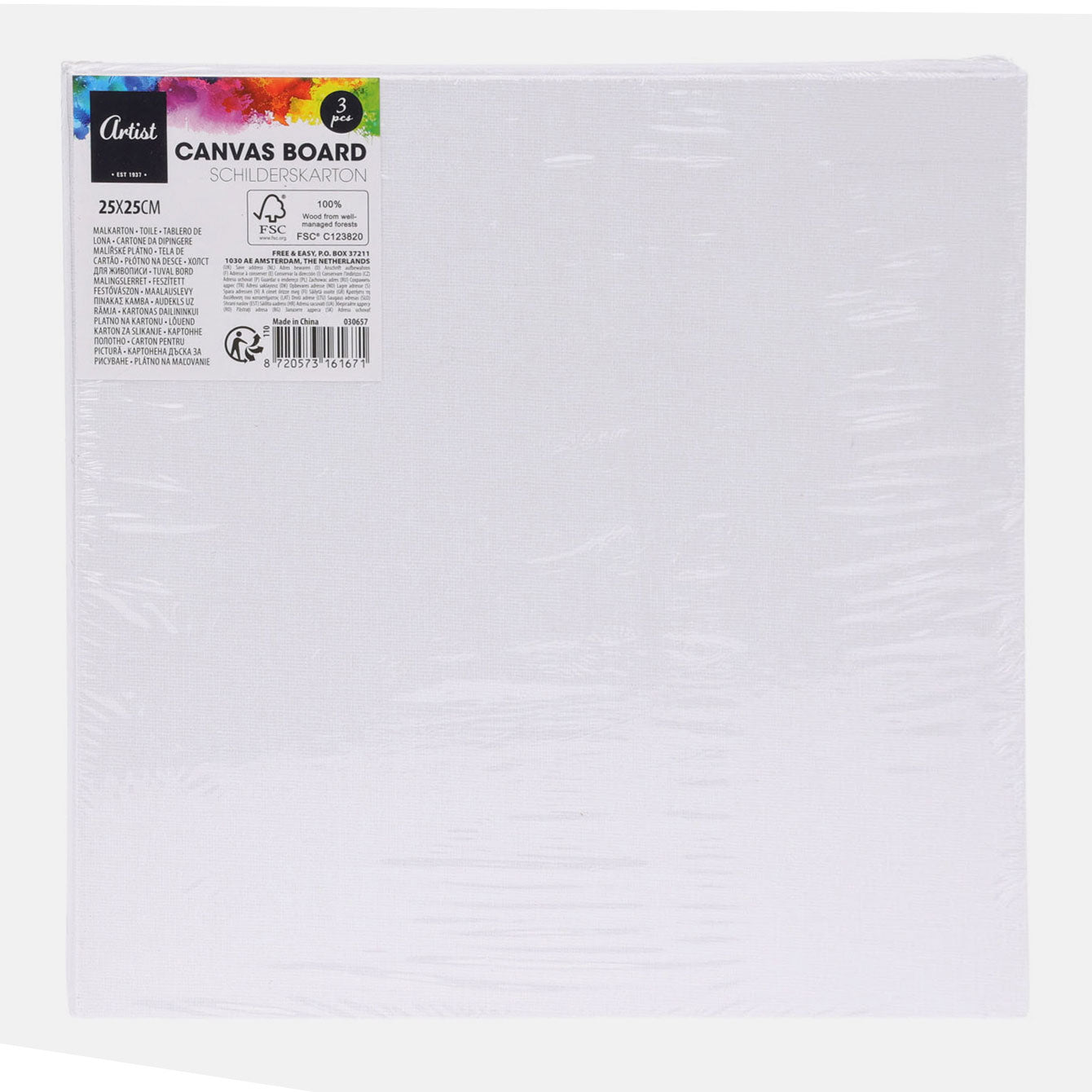 Canvaspaneel 25 x 25 cm, 3st.