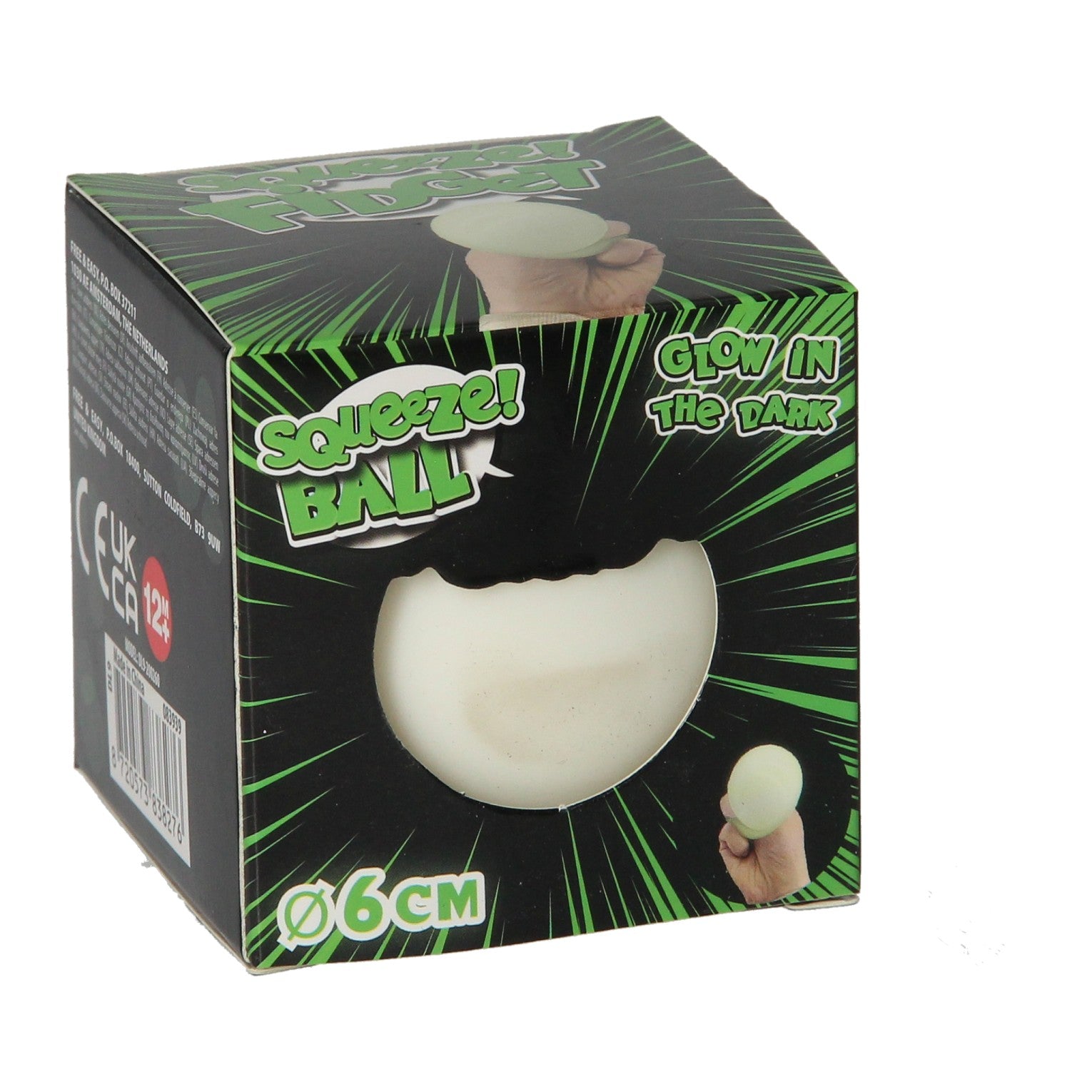 Knijpbal Glow in the Dark, 6 cm