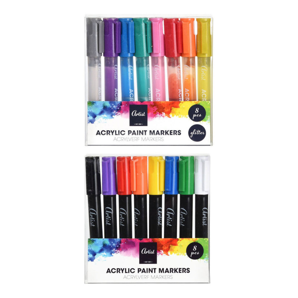 Acryl verfstiften glitter, 8st.